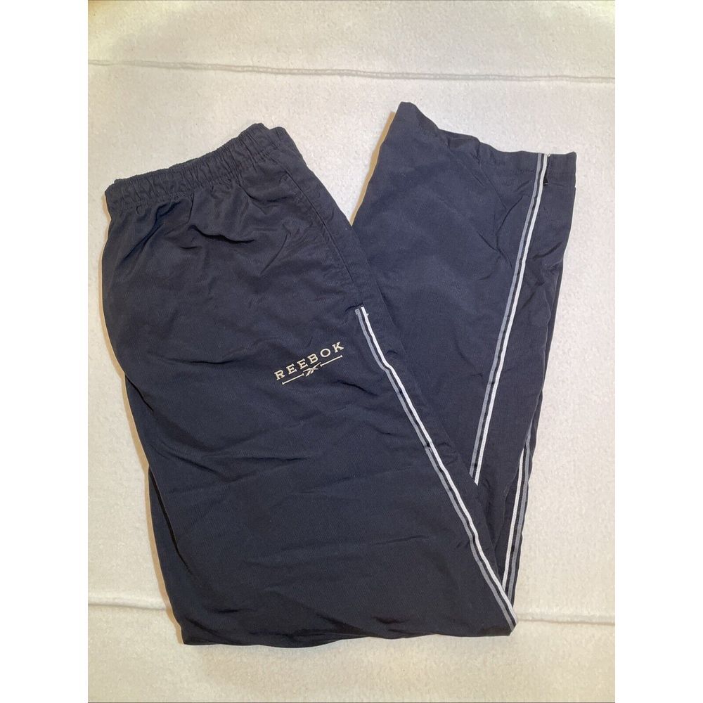 VTG Reebok Track‎ Pants Lined Windbreaker Mens Size XL Black Drawstring Zip Y2K